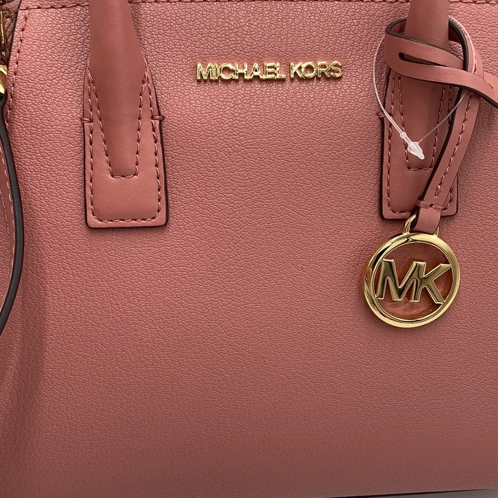MICHAEL KORS AVRIL SMALL LEATHER TOP ZIP SATCHEL ROSE COLOR - Picture 14 of 16